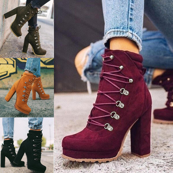 Alison – Fashionable Lace-Up Ankle Boots with Round Toe
