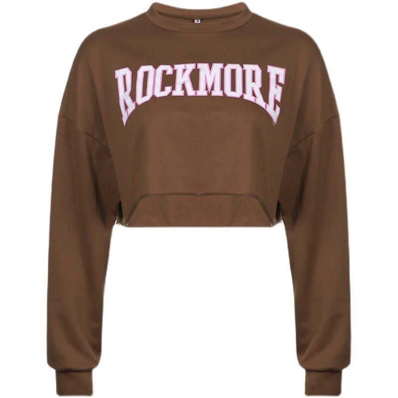 Kim – Harajuku Letter Printed Brown Short Sweatshirt