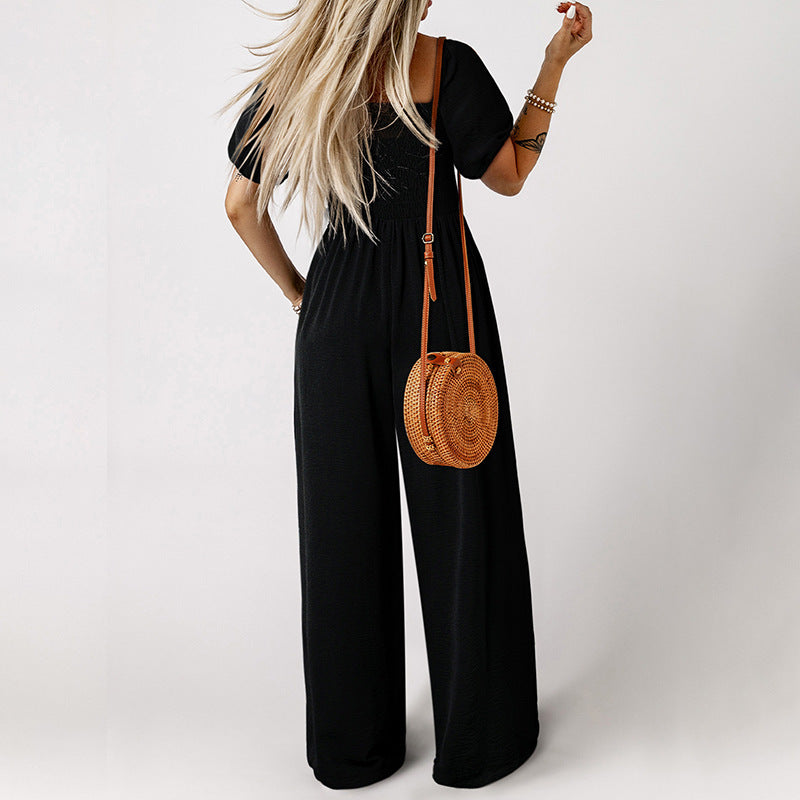 Holly – Women's Jumpsuit with Square Neckline and Short Sleeves