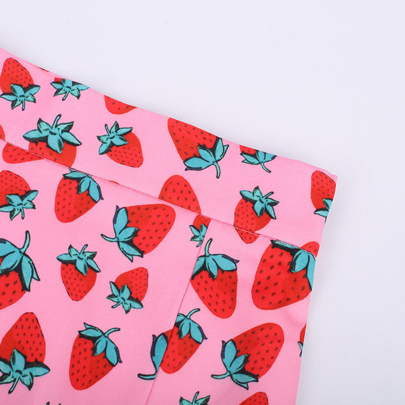 Elizabeth – Cherry Print A-Line Mini Skirt with High Waist and Slit