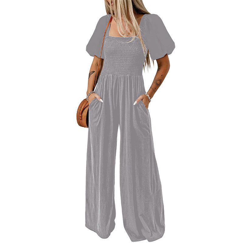 Holly – Women's Jumpsuit with Square Neckline and Short Sleeves