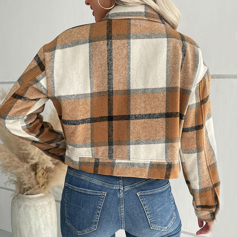 Esme – Checkered Women's Short Coat with Pockets