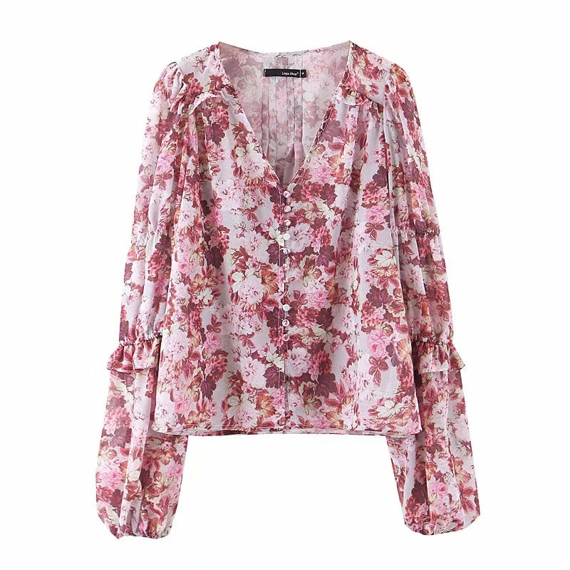 Heather – Printed Shirt with Lantern Sleeves