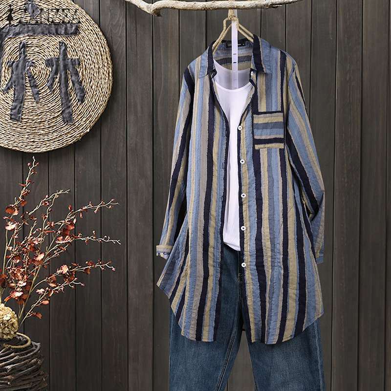 Ruth – Relaxed Blouse with Striped Lapel Collar for Women in Fall