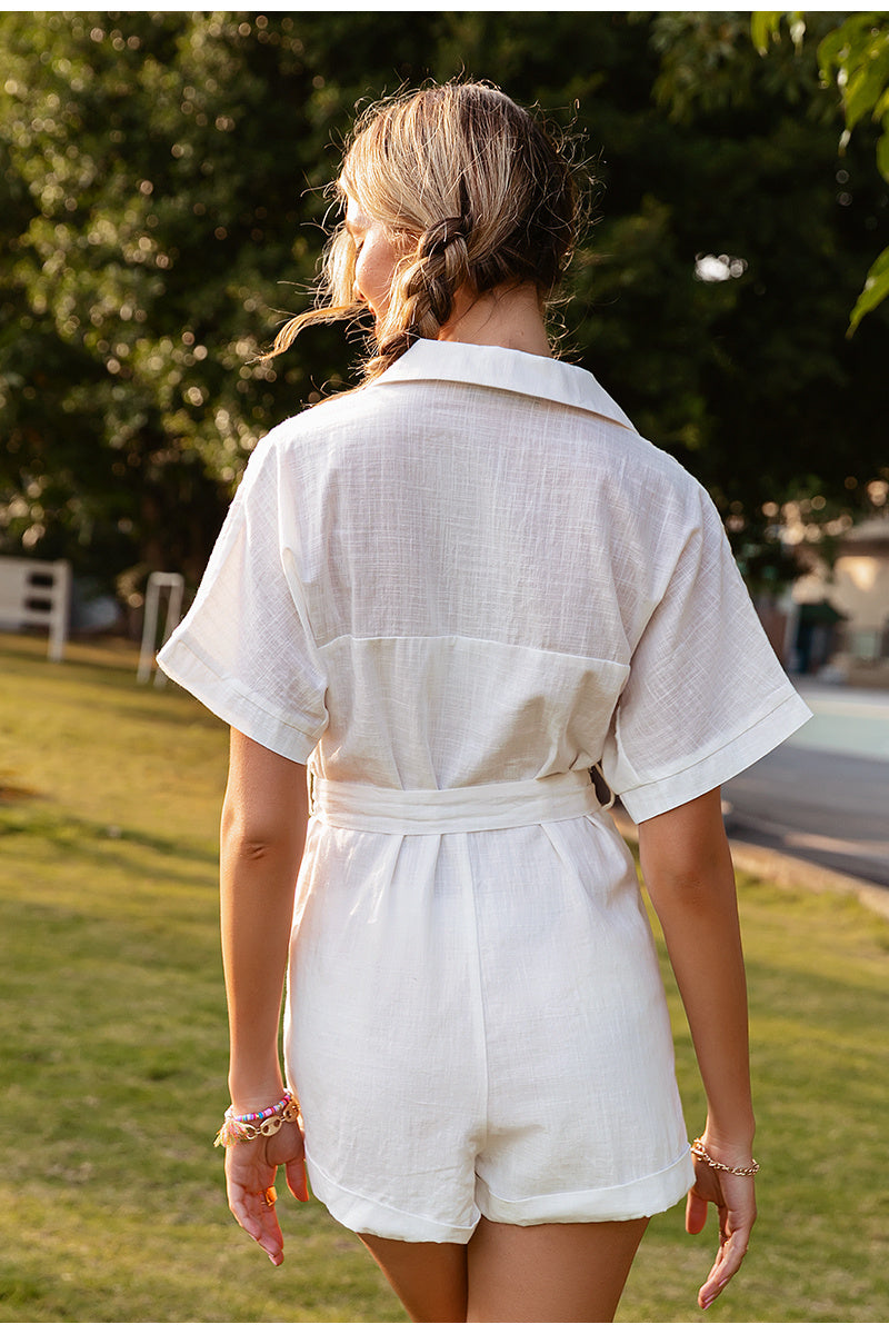 Megan – Solid Short Sleeve Jumpsuit with Collar