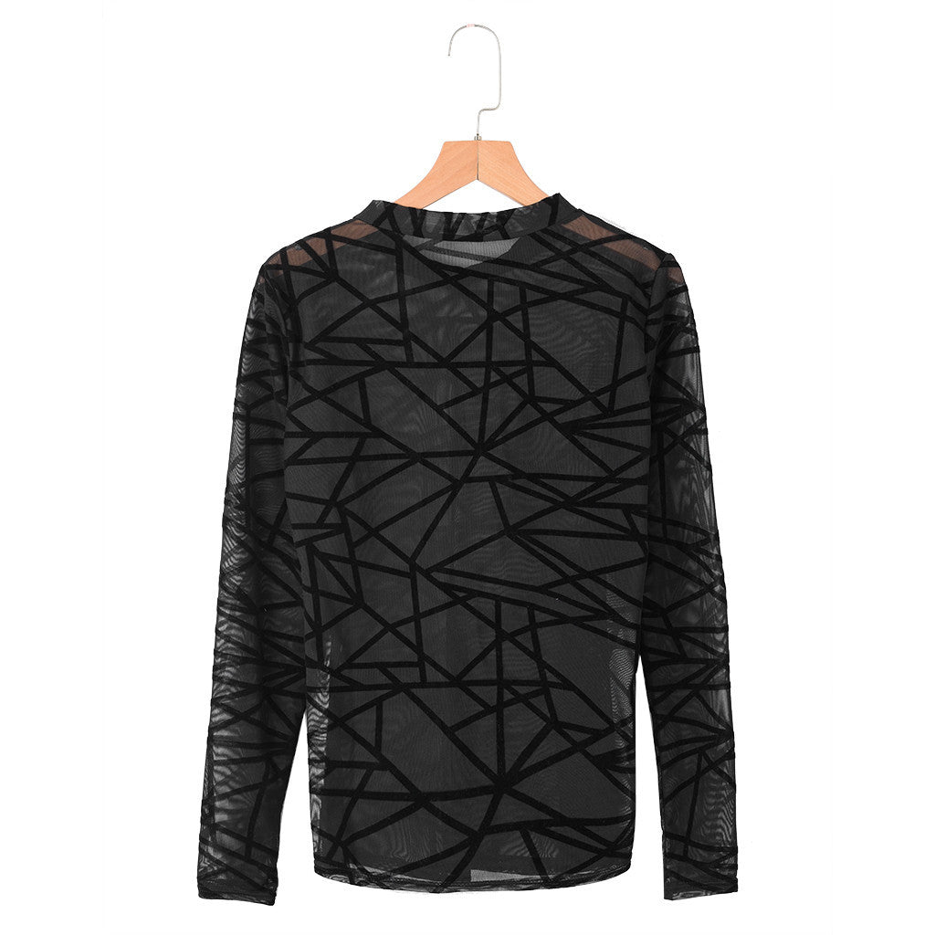 Marion – Transparent Mesh Blouse for Women with Long Sleeves