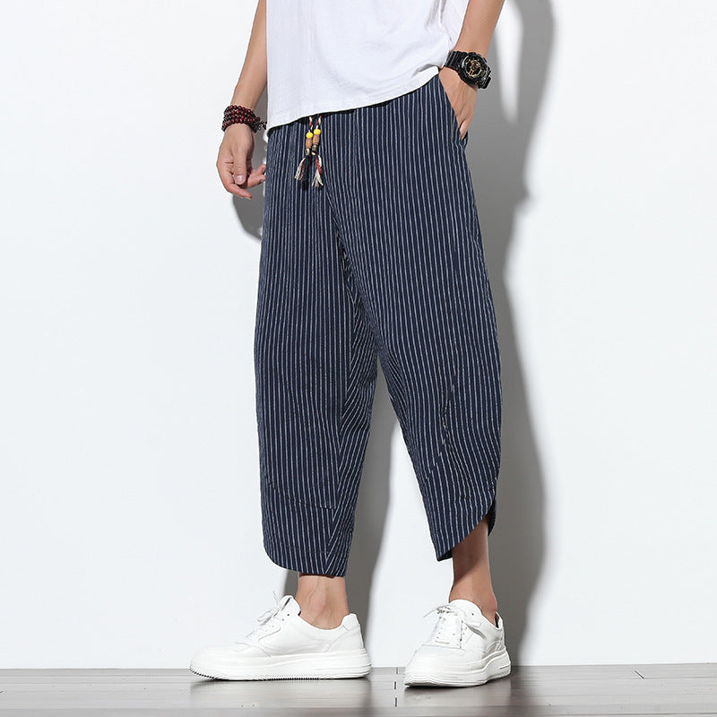 Jeremy – Striped Cotton and Linen Loose Harem Pants