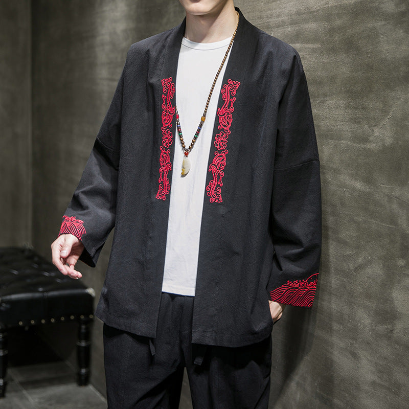 Matt – Embroidered Men's Kimono Cardigan with Classic Haori Style
