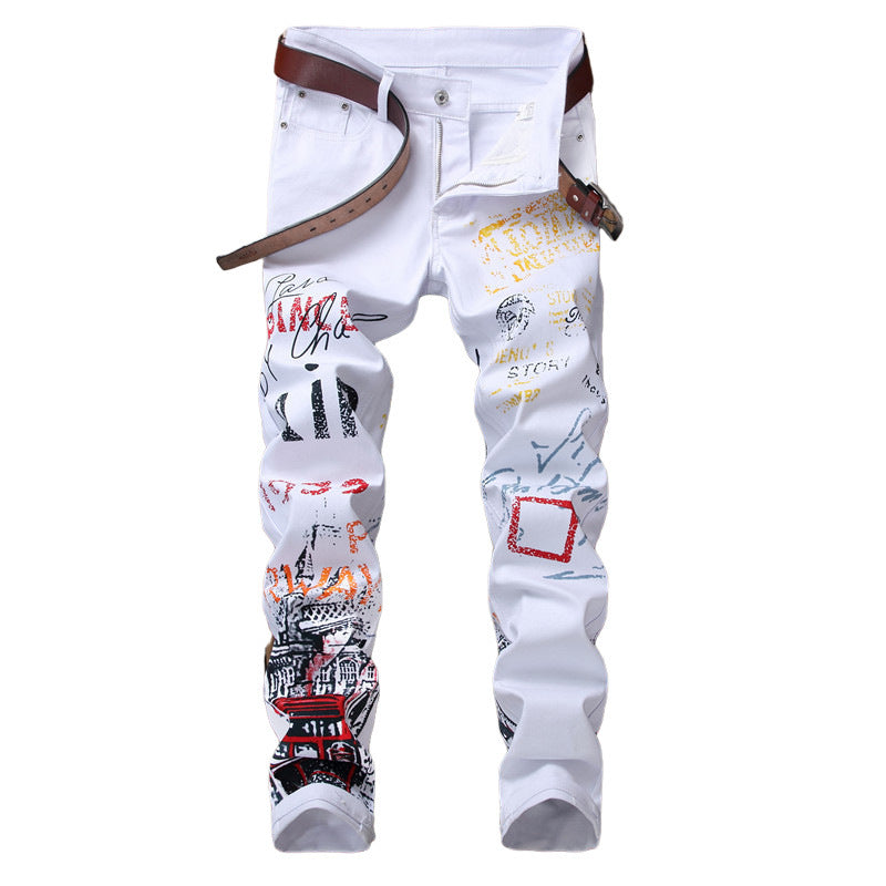 Damien – Slim Fit Jeans with Graffiti Print for Men
