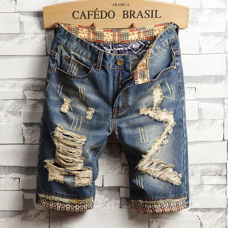 Kris – Trendy Big Hole Denim Shorts for Men