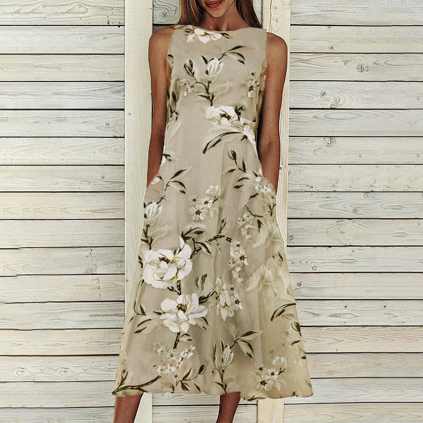 Joy – Floral Tunic Dress with Round Neck and A-Line Cut