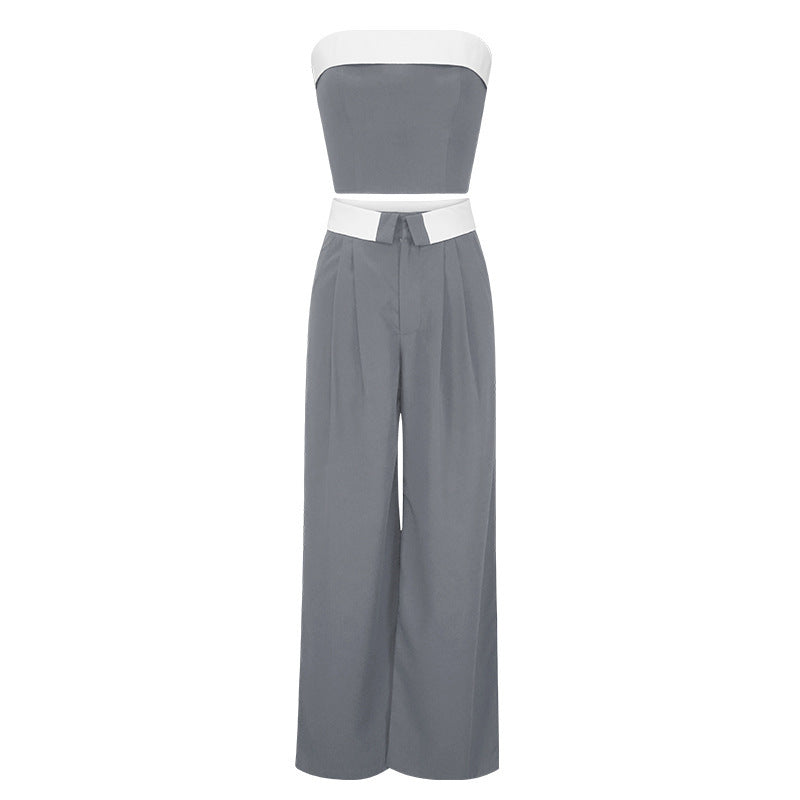Adele – Contrast Vest with Wide Leg Trousers, Fashionable Two-Piece Set