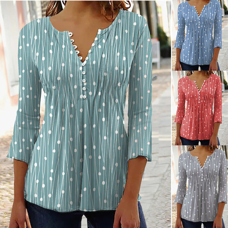 Abigail – Printed Long Sleeve Blouse with V-neck