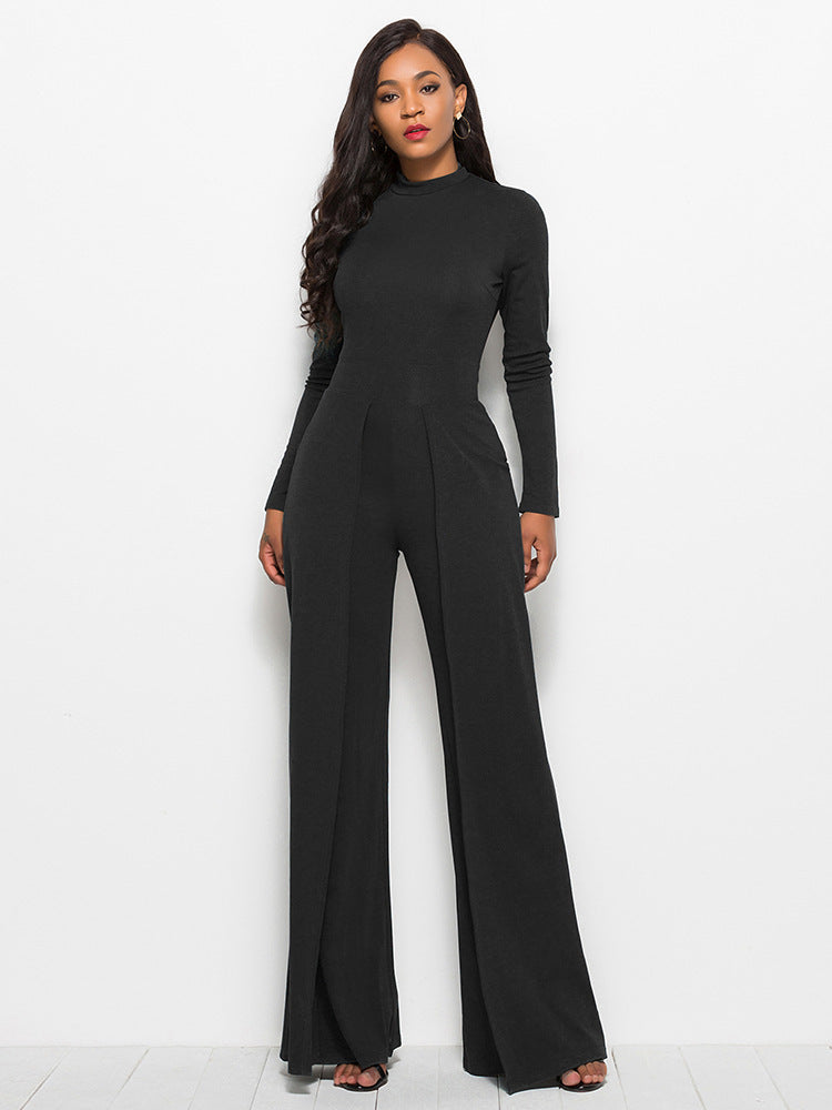 Rebecca – Wide-Leg Jumpsuit with Round Neck and Long Sleeves