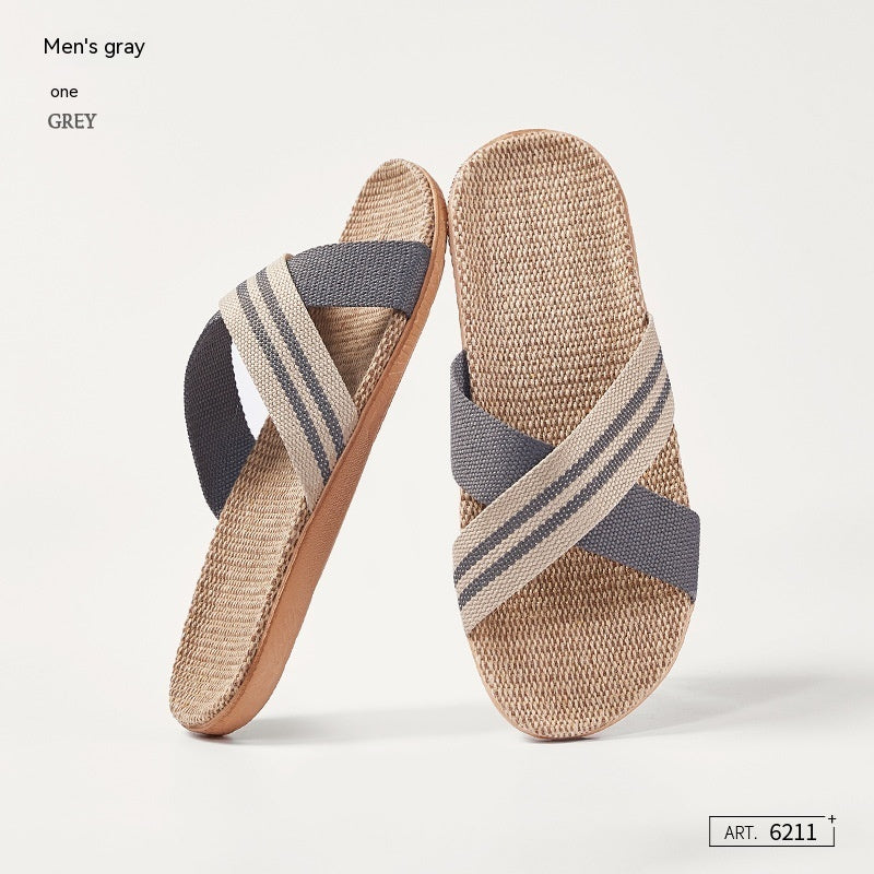 Leah – Cross-Strap Linen Slippers
