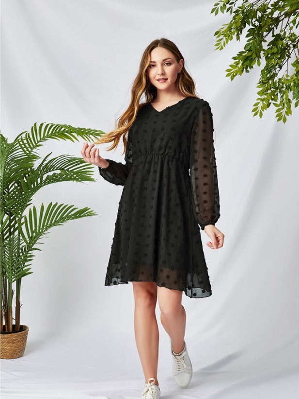 Michelle – Flowing Chiffon Long Sleeve V-Neck Sweet Tunic Dress