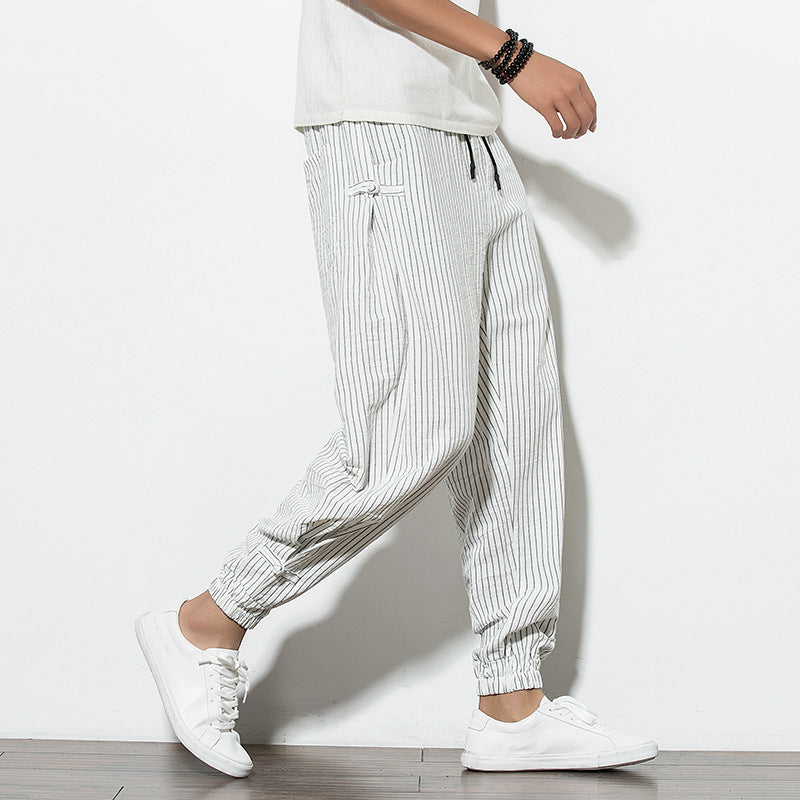 Patrick – Comfortable Harem Pants in Breathable Cotton and Linen with Disc Buckle in Oversize