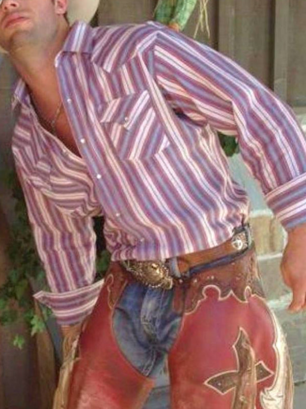 Ricky – Casual Men's Shirt with Retro Print and Long Sleeves