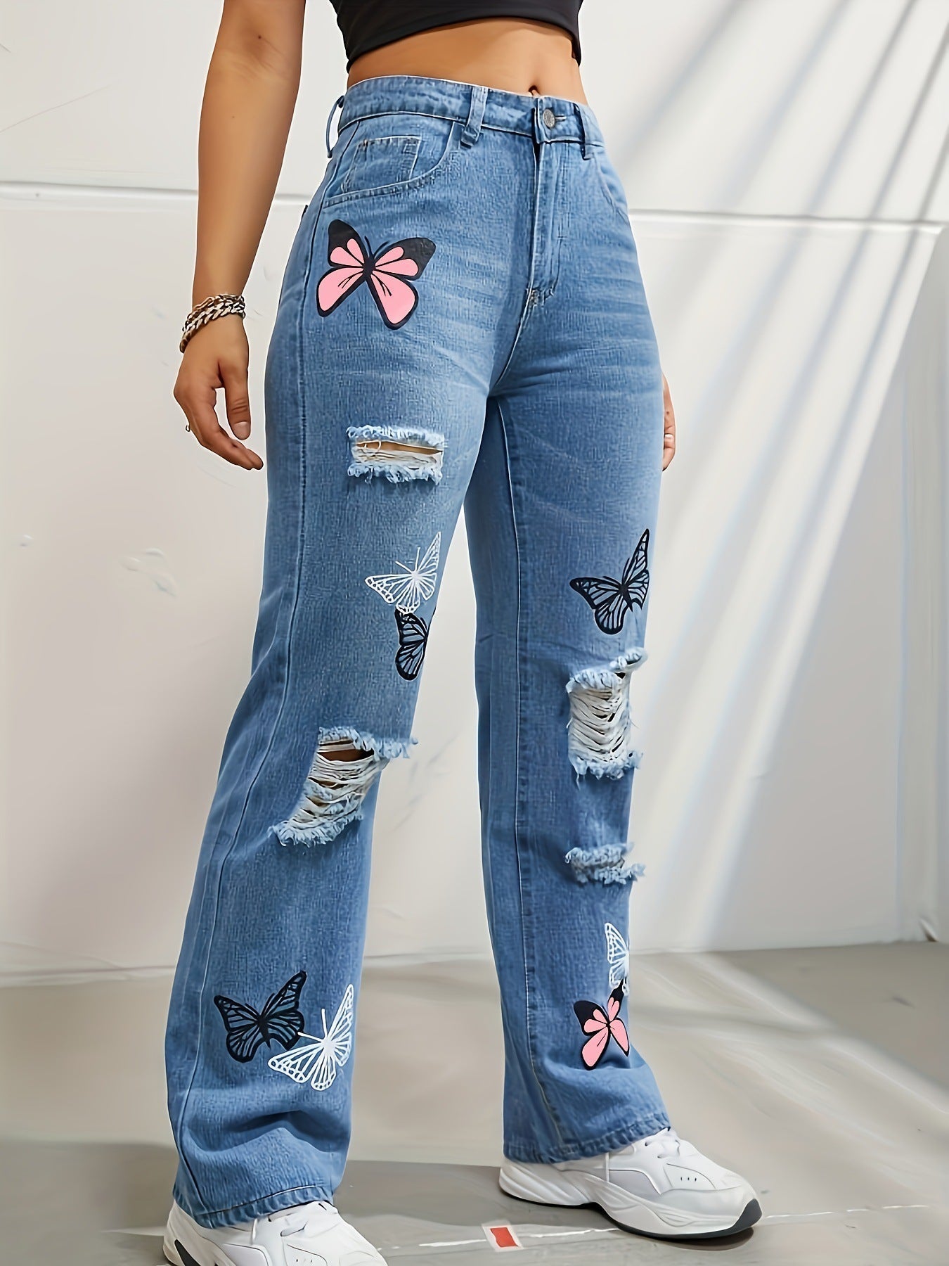 Lily – High-Waisted Jeans with Butterfly Print