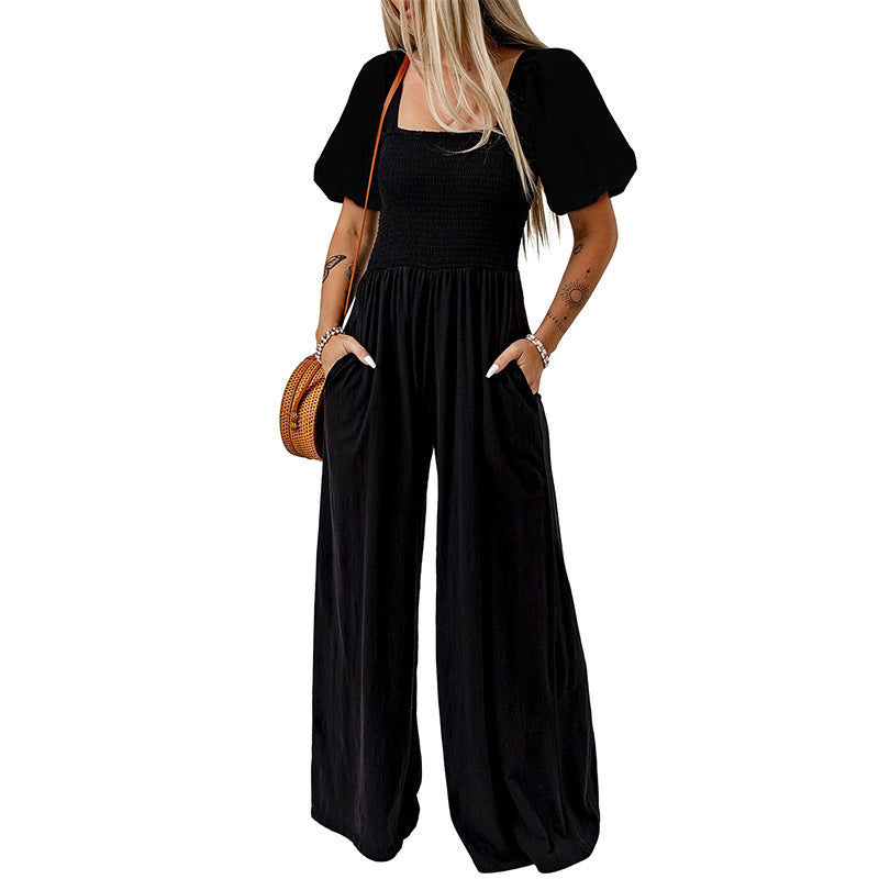 Holly – Women's Jumpsuit with Square Neckline and Short Sleeves