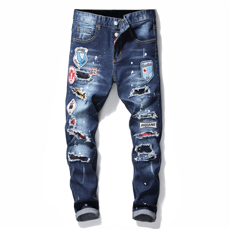 Eddie – Slim Fit Men's Jeans with Zippers and Distressed Details