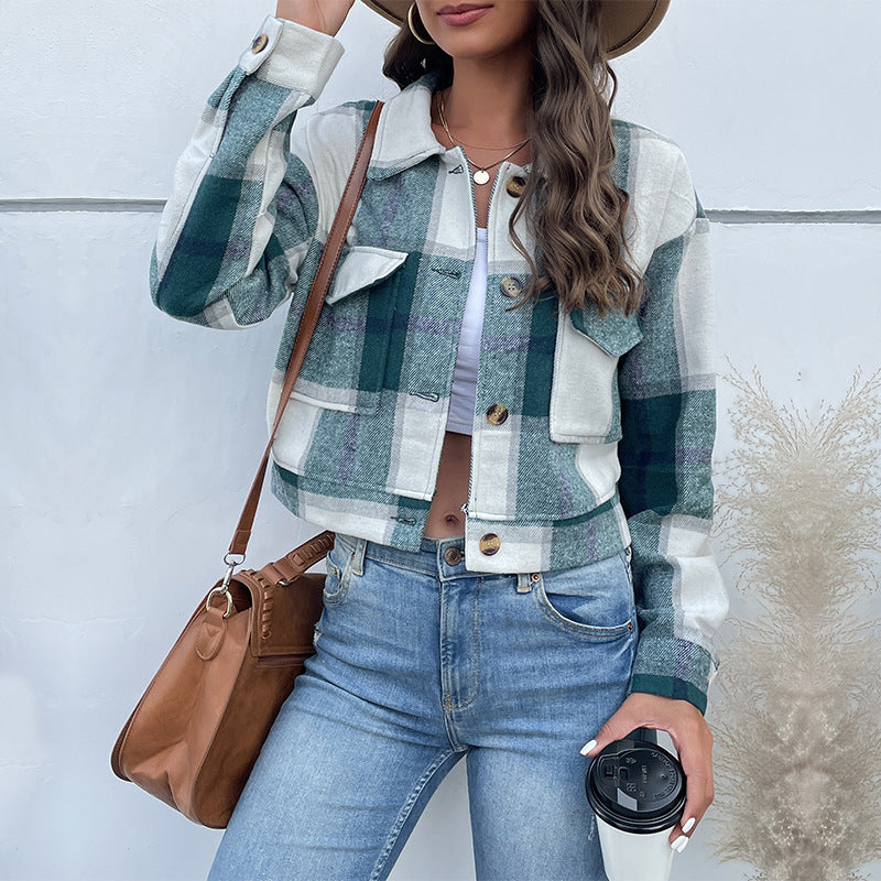 Esme – Checkered Women's Short Coat with Pockets