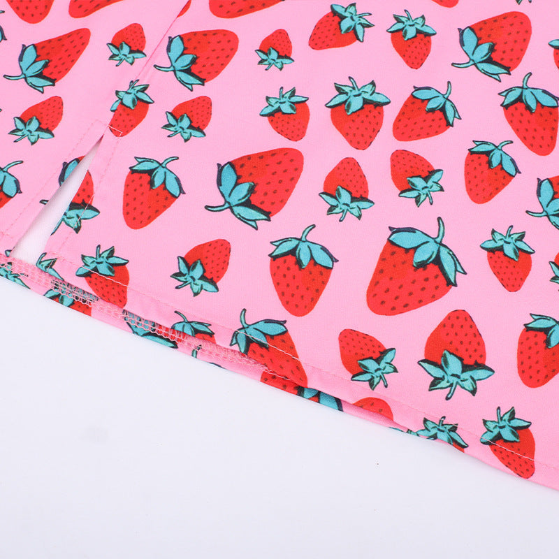 Elizabeth – Cherry Print A-Line Mini Skirt with High Waist and Slit