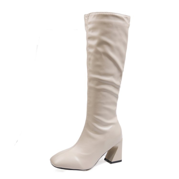 Elizabeth – Knee-High Boots with Square Heel and Round Toe in Vegan Leather