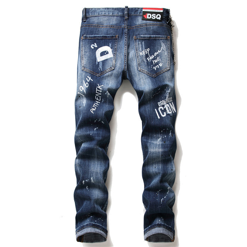 Eddie – Slim Fit Men's Jeans with Zippers and Distressed Details