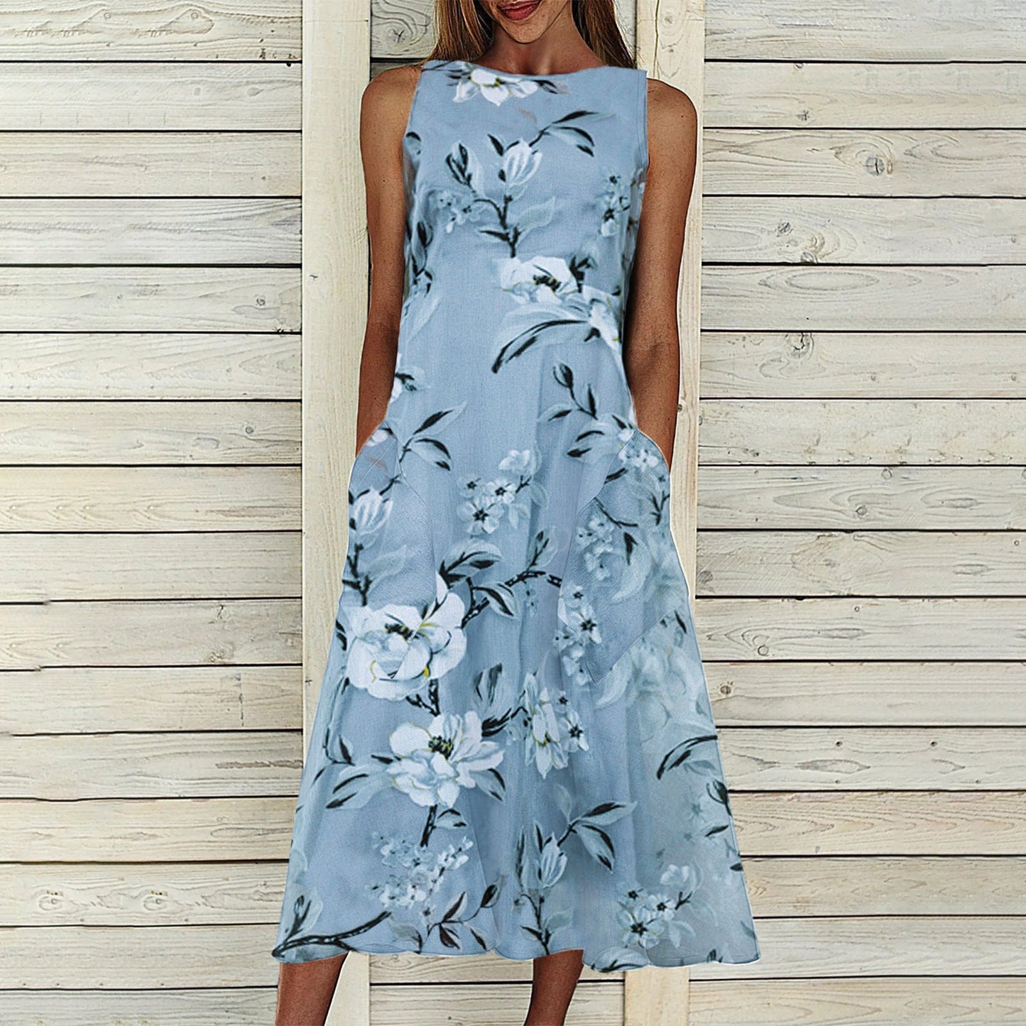 Joy – Floral Tunic Dress with Round Neck and A-Line Cut