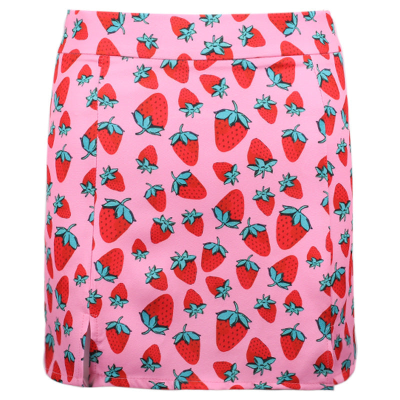 Elizabeth – Cherry Print A-Line Mini Skirt with High Waist and Slit