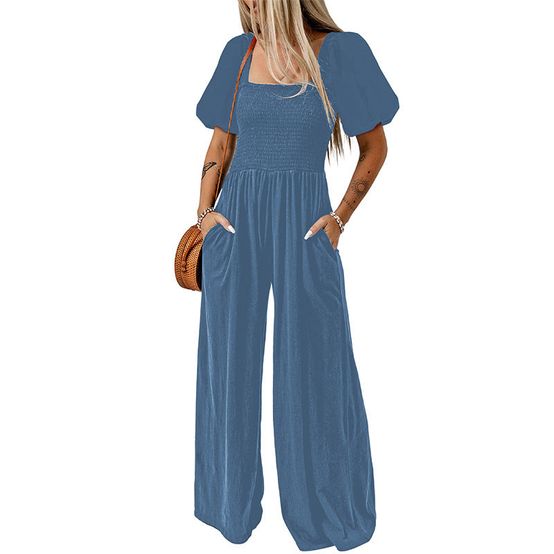 Holly – Women's Jumpsuit with Square Neckline and Short Sleeves