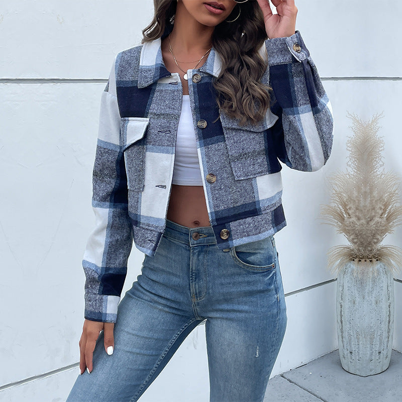 Esme – Checkered Women's Short Coat with Pockets