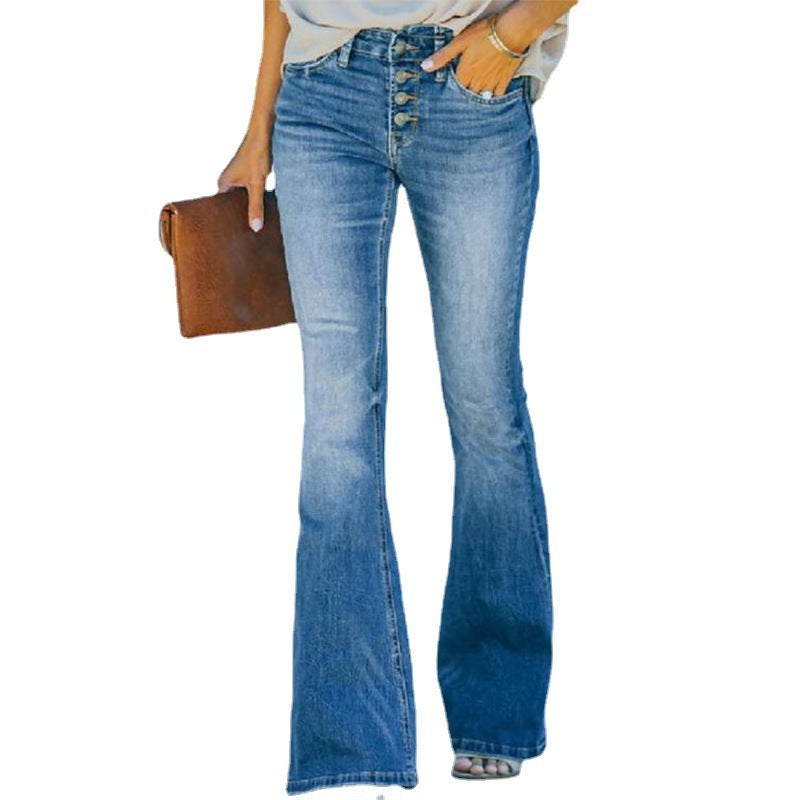 Rebecca – Slim Women's Jeans with Multi-Button Design and Flared Cut