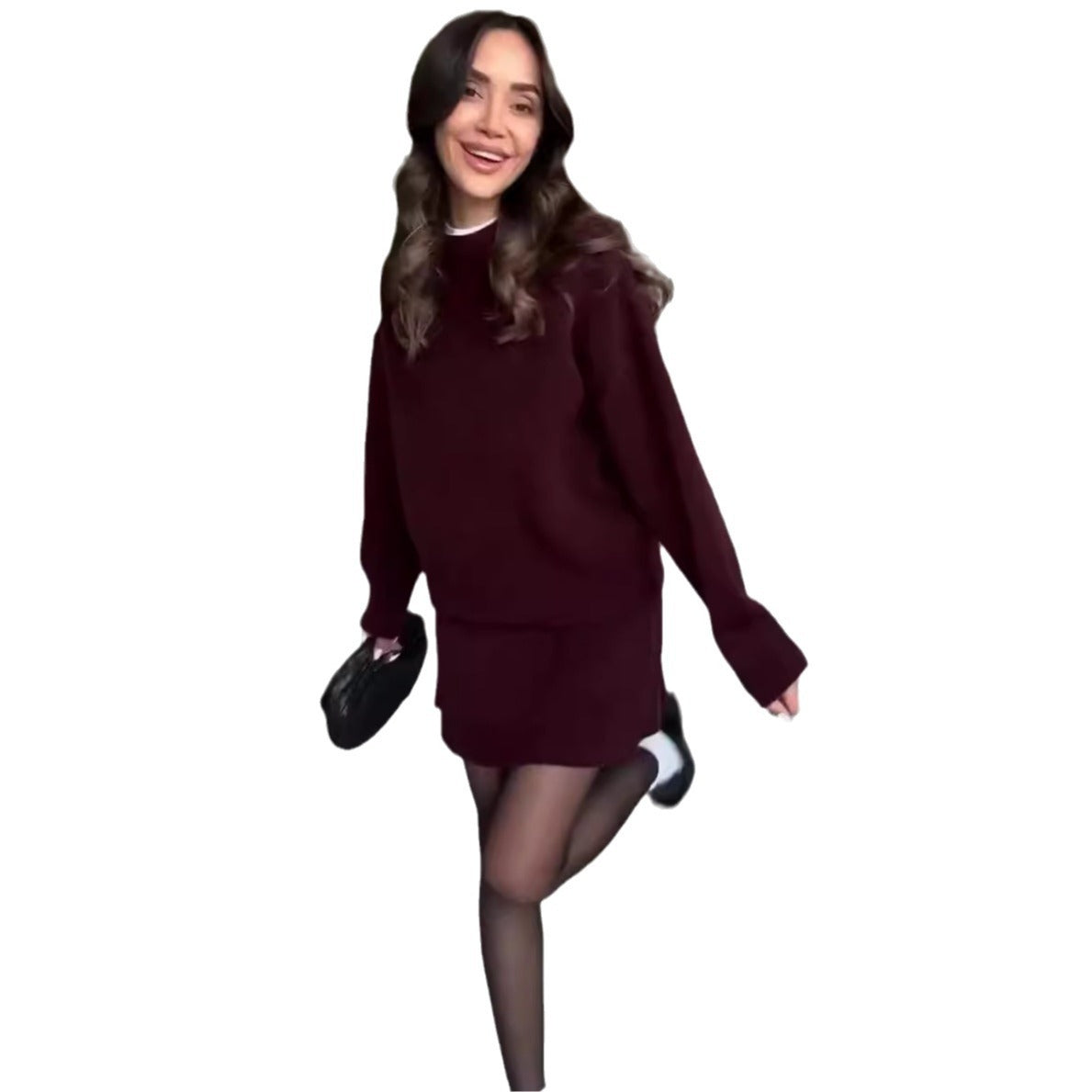 Heather – Elegant Knit Set with Skirt for Women, Two-Piece Long Sleeve