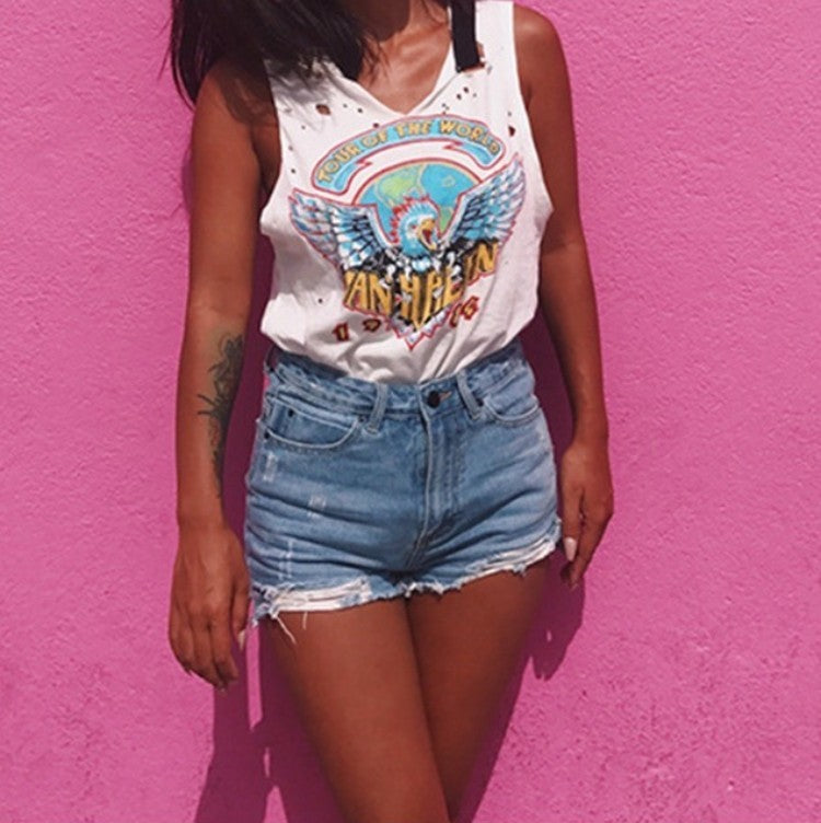 Danielle – Retro Women's Denim Shorts with Distressing