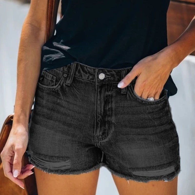 Joanne – Summer Denim Shorts with Fringes