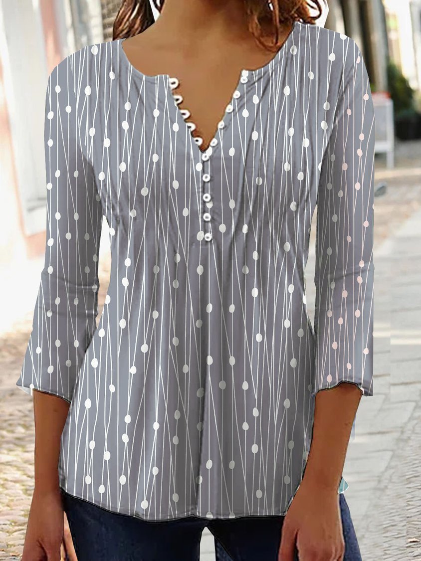 Abigail – Printed Long Sleeve Blouse with V-neck