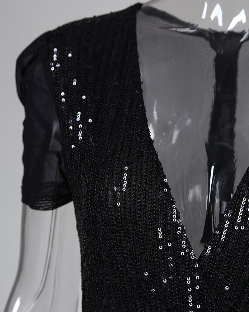 Emily – Deep V-Neck Sequin Dress