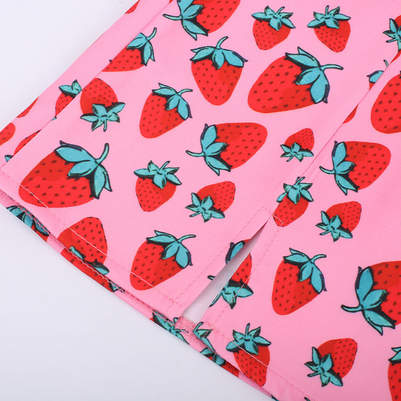 Elizabeth – Cherry Print A-Line Mini Skirt with High Waist and Slit