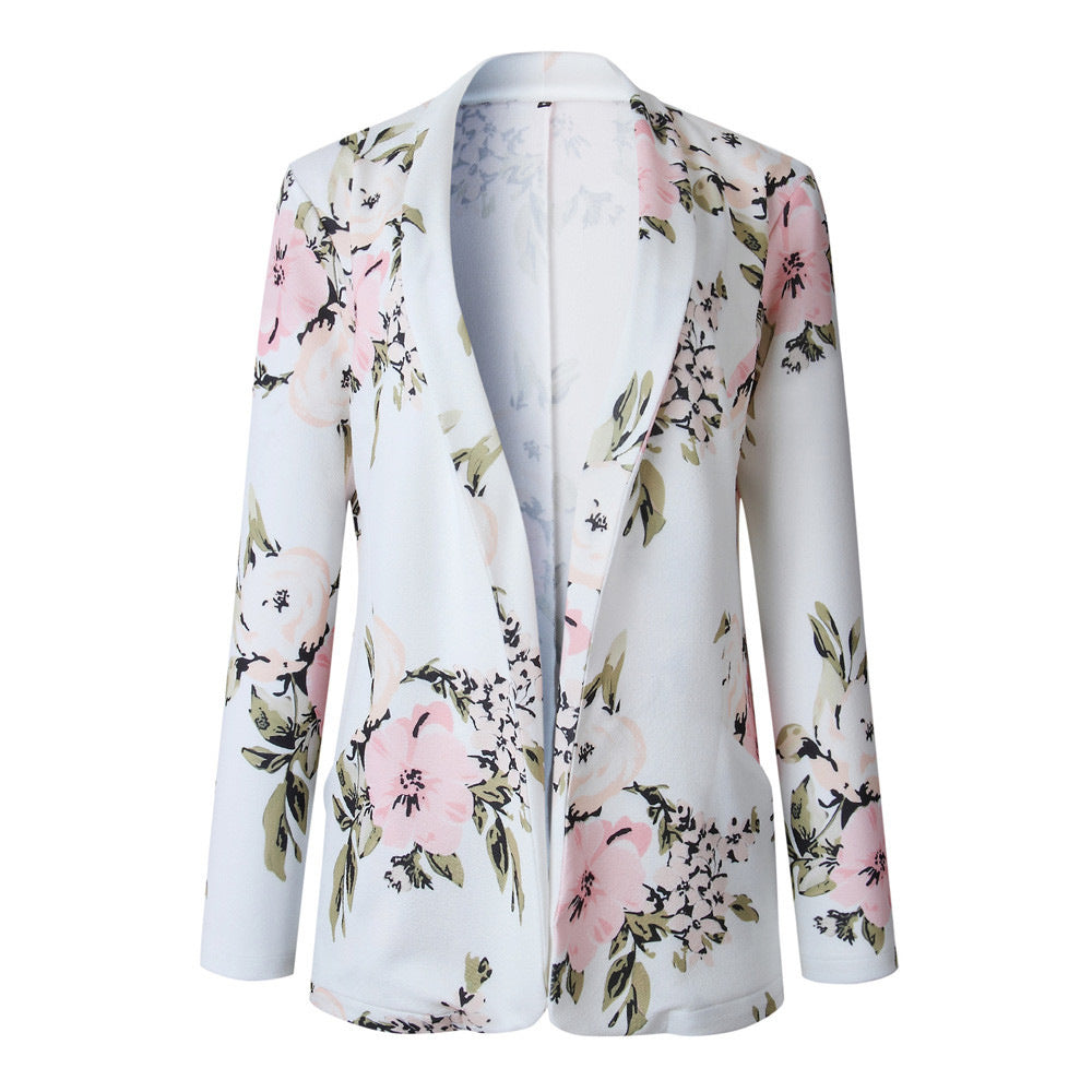 Rose – Long Women's Blazer with Floral Pattern and Pockets