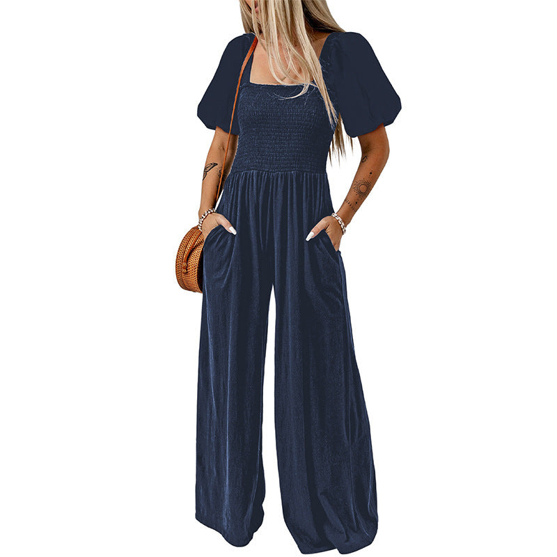 Holly – Women's Jumpsuit with Square Neckline and Short Sleeves