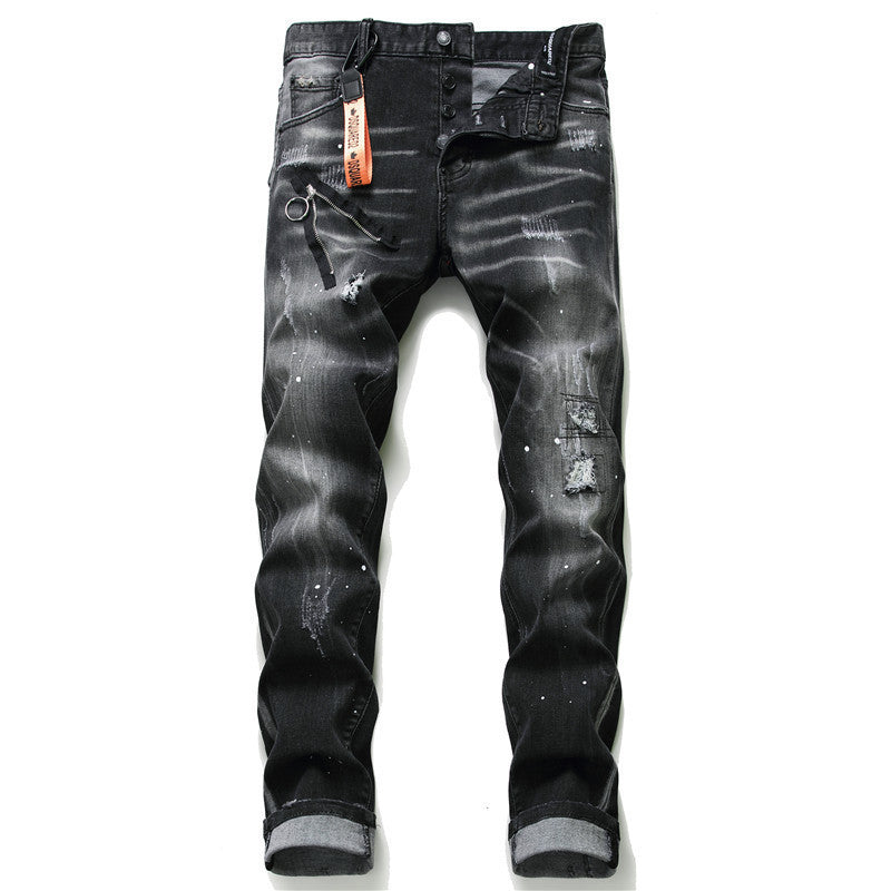 Eddie – Slim Fit Men's Jeans with Zippers and Distressed Details