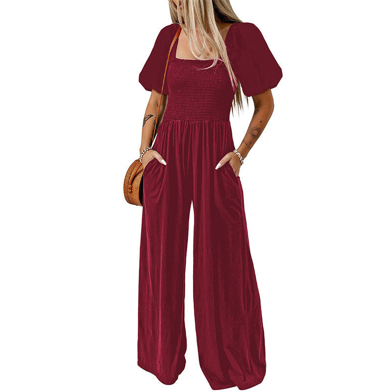 Holly – Women's Jumpsuit with Square Neckline and Short Sleeves