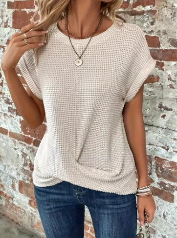 Katy – Short Sleeve Waffle Knit Shirt in Solid Colors