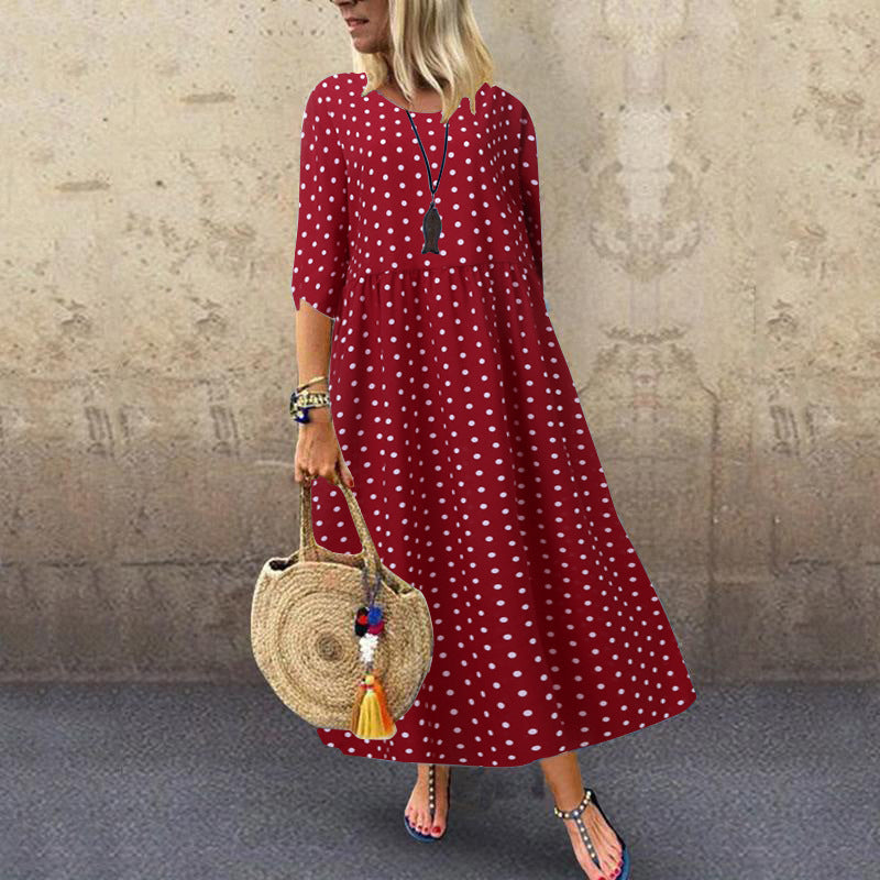 Clara – Elegant Polka Dot Mid Sleeve Women's Tunic Dress