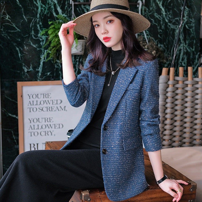 Jasmine – Women's Wool Blazer with Check Pattern