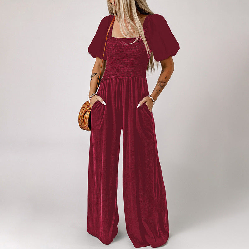 Holly – Women's Jumpsuit with Square Neckline and Short Sleeves