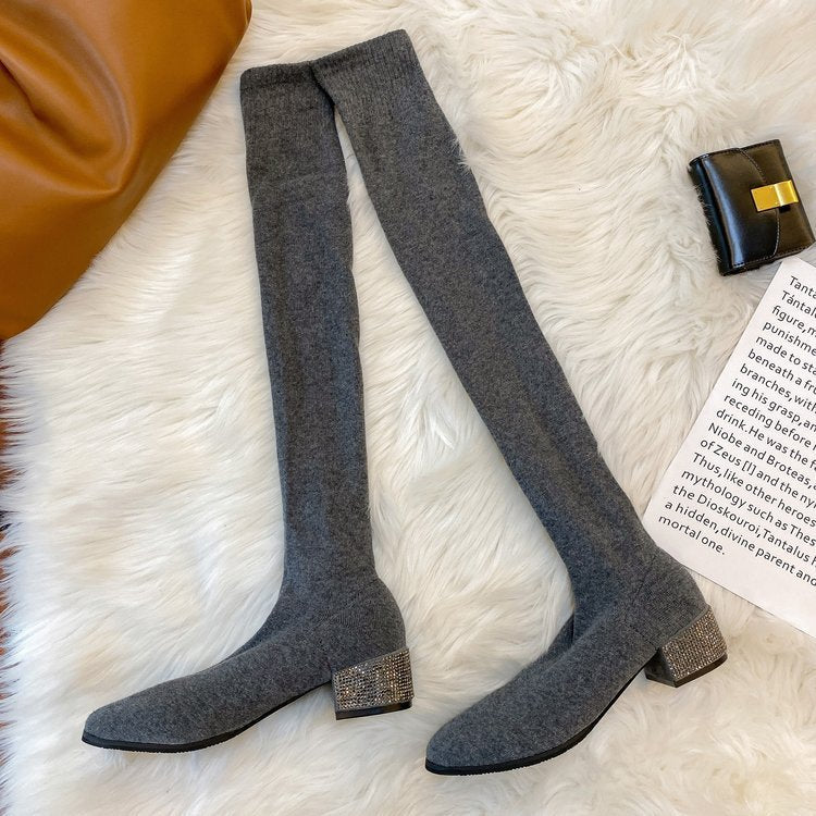 Kim – Breathable Over-the-Knee Stretch Socks with Lace Detail and Thick Sole