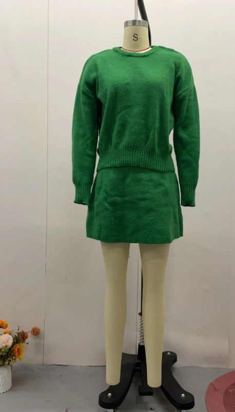 Heather – Elegant Knit Set with Skirt for Women, Two-Piece Long Sleeve